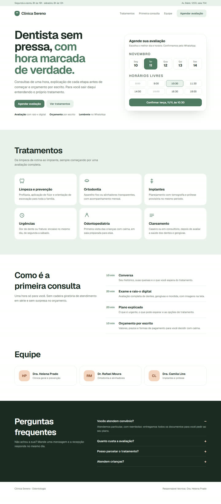 Página do site Clínica Sereno