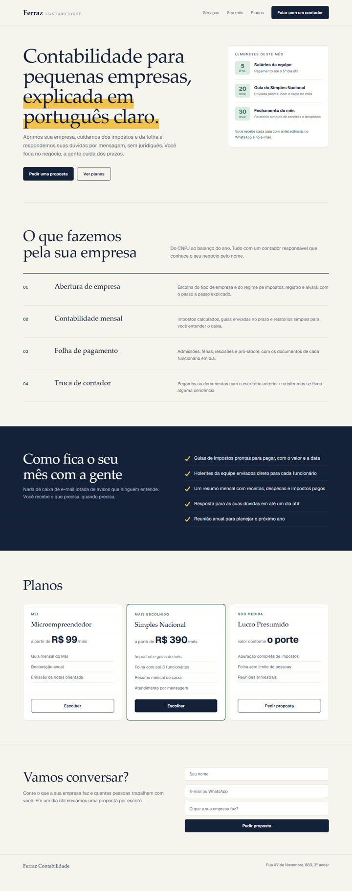 Página do site Ferraz Contabilidade