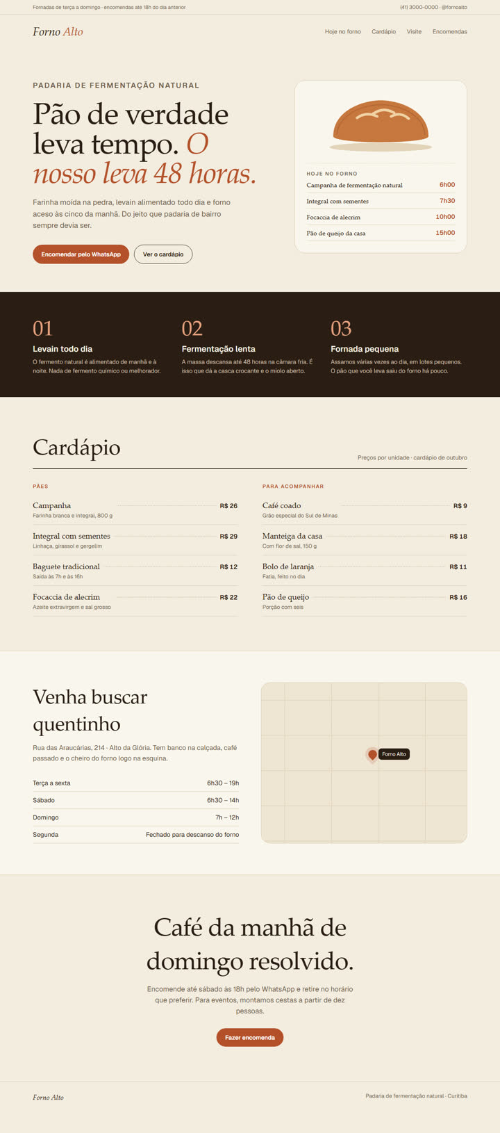 Página do site Forno Alto